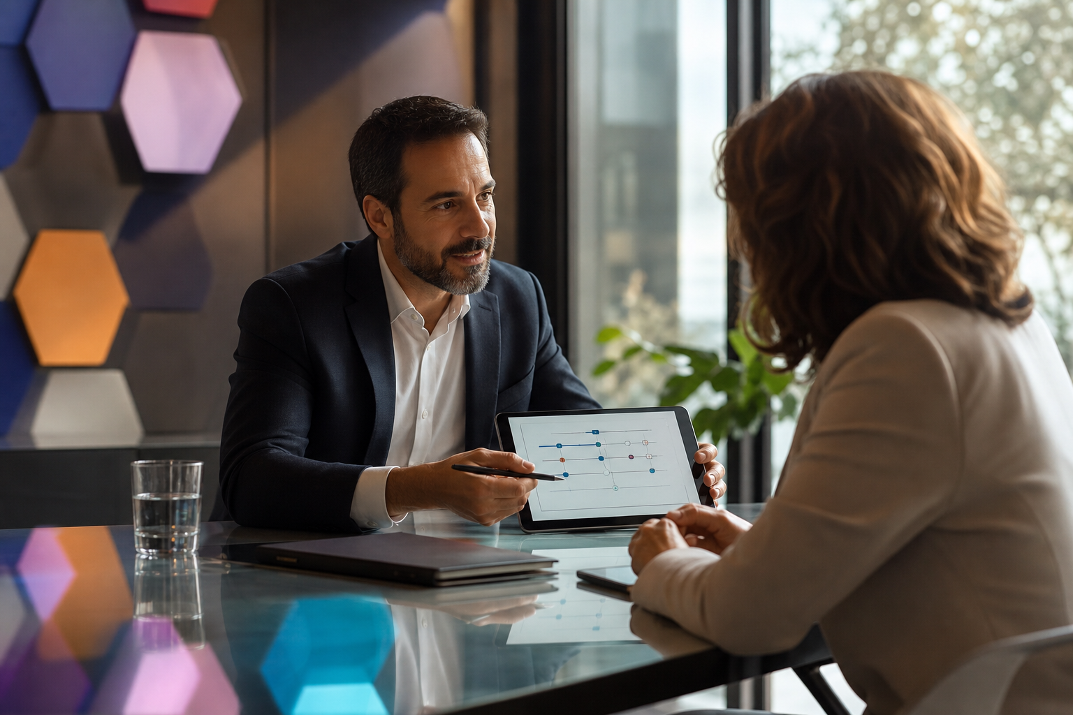 Consultor em conversa com cliente